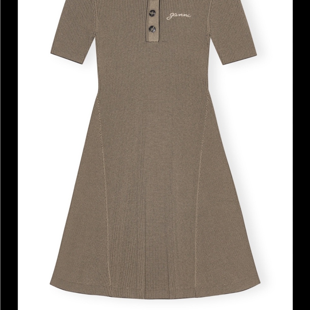 Ganni Brown Melange Knit Short Sleeve Mini Dress